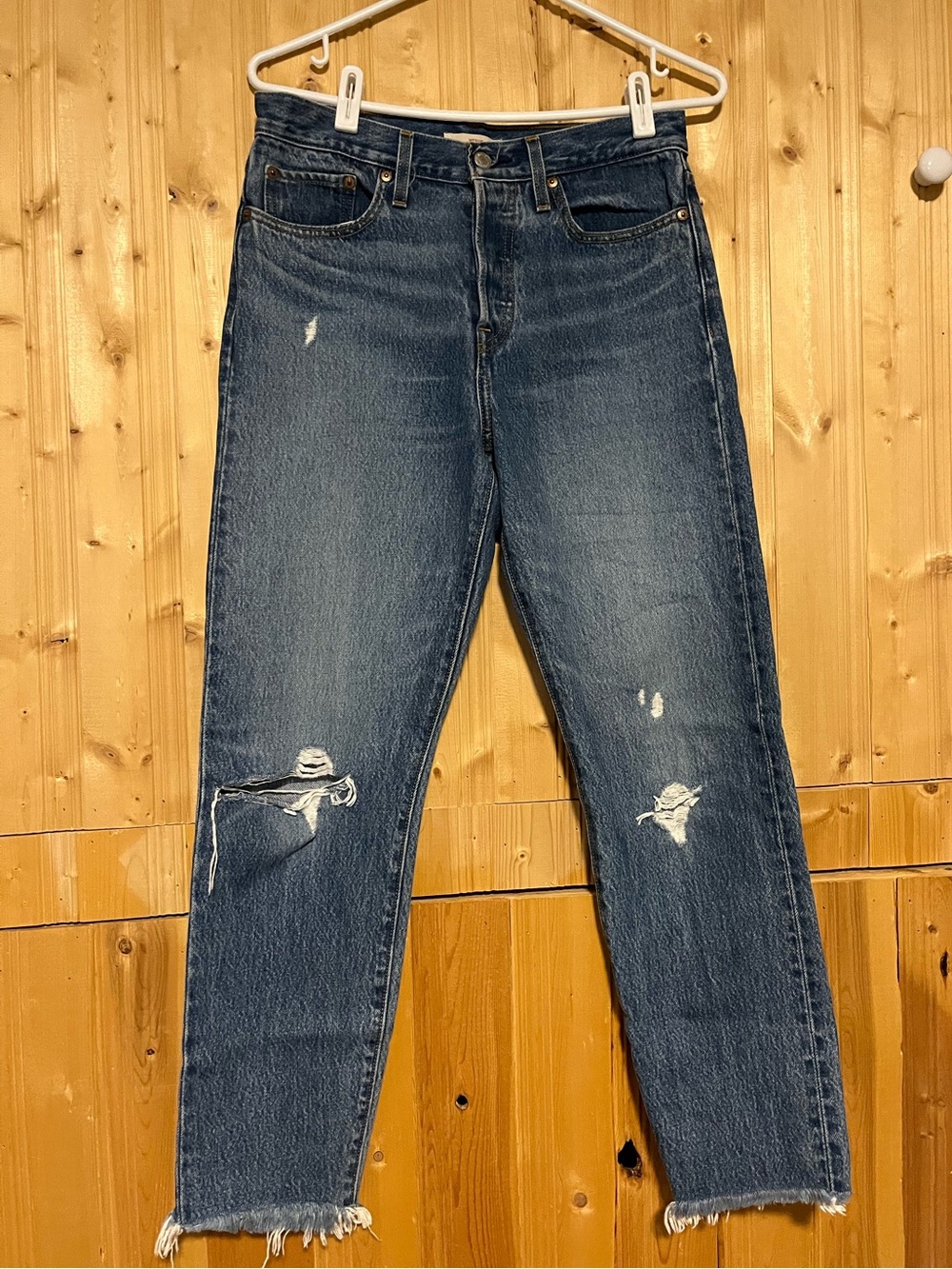 Levi's Distressed Dark Blue Straight Leg Jeans